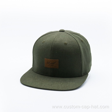 6 Panel Leather Patch Snapback Cap